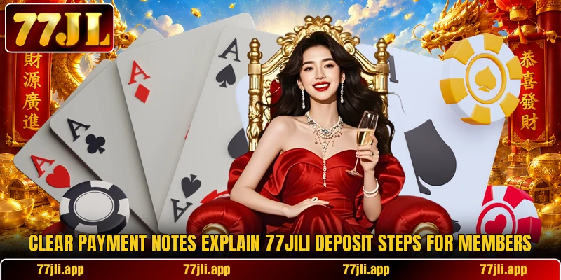 Clear payment notes explain 77JILI deposit steps for members