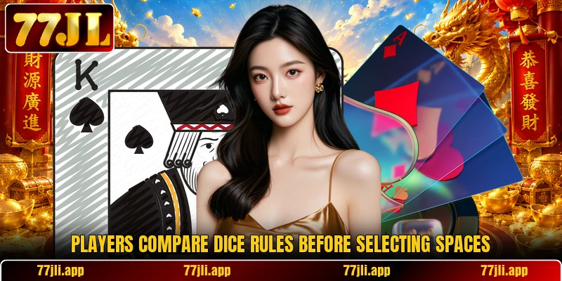 Players compare dice rules before selecting spaces Players compare dice rules before selecting spaces