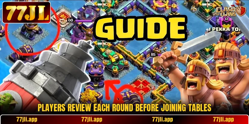 Players review each round before joining tables Players review each round before joining tables